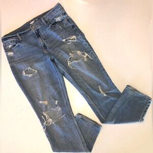 Old Navy Women's Distressed Boyfriend Mid Rise Denim Blue Jeans - 10 Tall